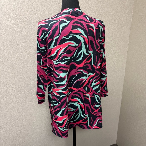 Southern Stitch Black Pink Print Keyhole Top Large Stretch Blouse - Picture 5 of 10